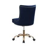 Upholstered Office Chair With Nailhead Blue And Brass this chair is complete with built-in casters and swivel functionality for versatile ease of movement 801984 Pie's Variety Store