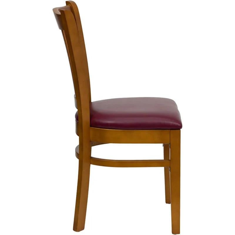 HERCULES Series Vertical Slat Back Cherry Wood Restaurant Chair - Black Vinyl Seat [XU-DGW0008VRT-CHY-BLKV-GG] Pie's Variety Store