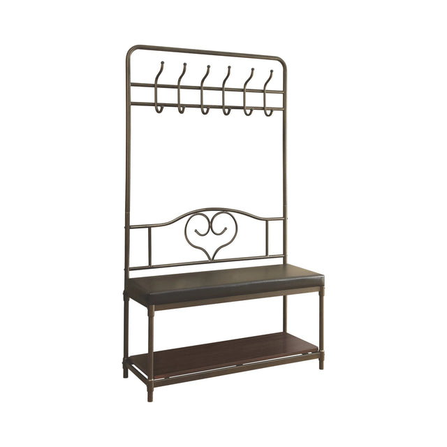 Hall Tree With 6-Hook Dark Walnut And Dark Bronze - 900932 Pie's Variety Store