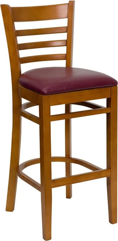 HERCULES Series Ladder Back Cherry Wood Restaurant Barstool - Black Vinyl Seat [XU-DGW0005BARLAD-CHY-BLKV-GG] Pie's Variety Store