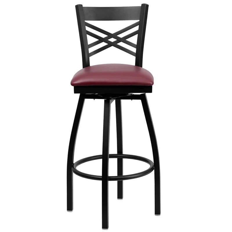 HERCULES Series Black ''X'' Back Swivel Metal Barstool - Black Vinyl Seat [XU-6F8B-XSWVL-BLKV-GG] Pie's Variety Store