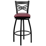 HERCULES Series Black ''X'' Back Swivel Metal Barstool - Black Vinyl Seat [XU-6F8B-XSWVL-BLKV-GG] Pie's Variety Store