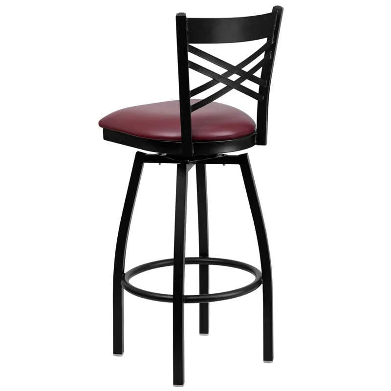 HERCULES Series Black ''X'' Back Swivel Metal Barstool - Black Vinyl Seat [XU-6F8B-XSWVL-BLKV-GG] Pie's Variety Store