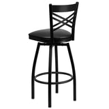 HERCULES Series Black ''X'' Back Swivel Metal Barstool - Black Vinyl Seat [XU-6F8B-XSWVL-BLKV-GG] Pie's Variety Store