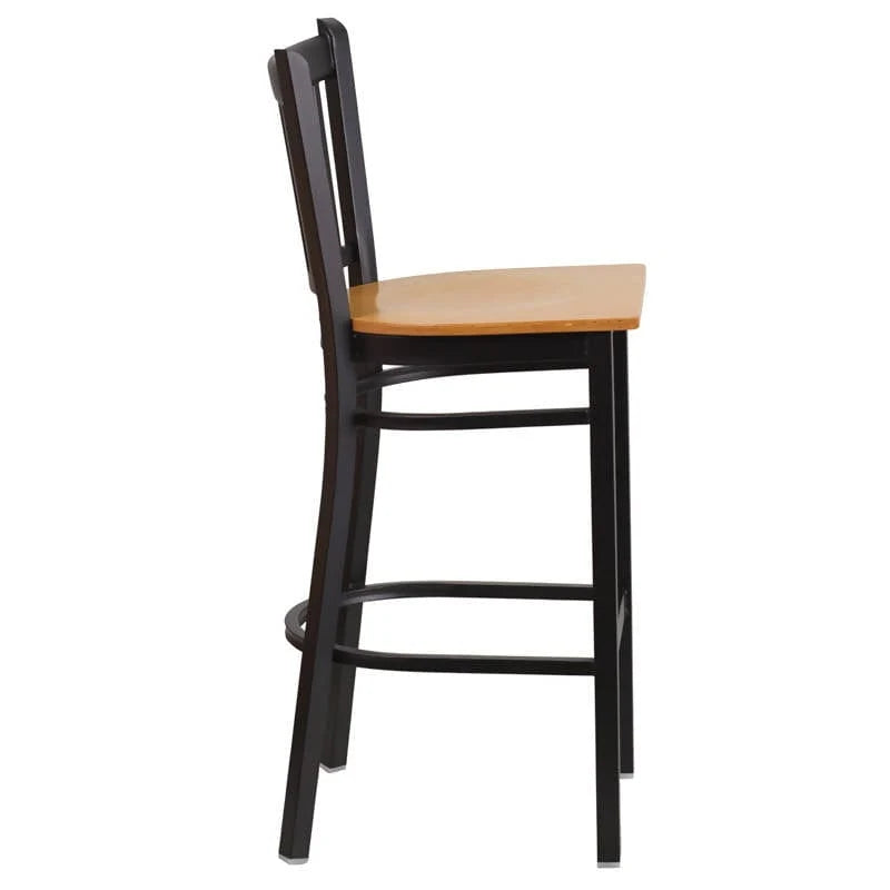 HERCULES Series Black Vertical Back Metal Restaurant Barstool - Cherry Wood Seat [XU-DG-6R6B-VRT-BAR-CHYW-GG] Pie's Variety Store