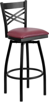 HERCULES Series Black ''X'' Back Swivel Metal Barstool - Black Vinyl Seat [XU-6F8B-XSWVL-BLKV-GG] Pie's Variety Store