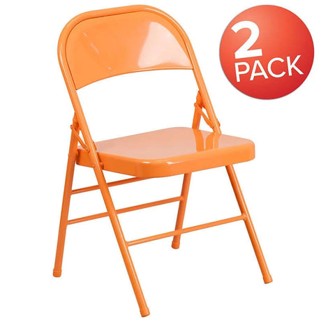 2 Pk. HERCULES COLORBURST Series Orange Marmalade Triple Braced & Double Hinged Metal Folding Chair [2-HF3-ORANGE-GG] Fl Furniture