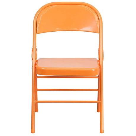 2 Pk. HERCULES COLORBURST Series Orange Marmalade Triple Braced & Double Hinged Metal Folding Chair [2-HF3-ORANGE-GG] Fl Furniture