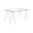 Amaturo Writing Desk With Glass Top Clear Sawhorse design is ideal for designers and architects or writers with a flurry of upcoming deadlines.- 801535 Pie's Variety Store