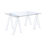 Amaturo Writing Desk With Glass Top Clear Sawhorse design is ideal for designers and architects or writers with a flurry of upcoming deadlines.- 801535 Pie's Variety Store