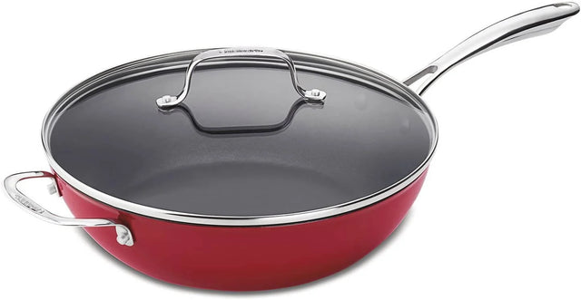 Cuisinart CastLite 4.5-Quart Non-Stick Cast Iron Chef's Pan with Helper and Cover (Red) - CU-CIL345-30R Elegant AccScents