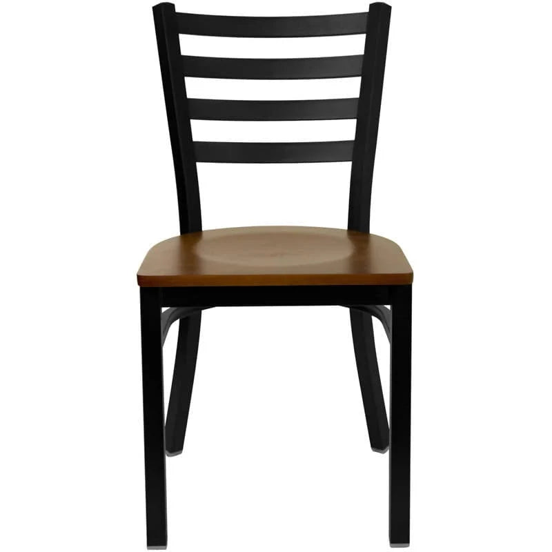 HERCULES Series Black Ladder Back Metal Restaurant Chair - Cherry Wood Seat [XU-DG694BLAD-CHYW-GG] Pie's Variety Store