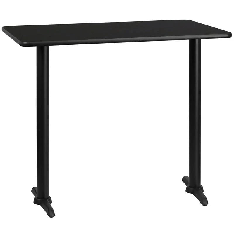 30'' x 48'' Rectangular Black Laminate Table Top with 5'' x 22'' Bar Height Table Bases [XU-BLKTB-3048-T0522B-GG] Pie's Variety Store