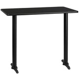 30'' x 48'' Rectangular Black Laminate Table Top with 5'' x 22'' Bar Height Table Bases [XU-BLKTB-3048-T0522B-GG] Pie's Variety Store