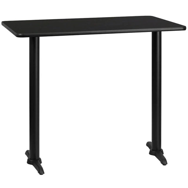 30'' x 48'' Rectangular Black Laminate Table Top with 5'' x 22'' Bar Height Table Bases [XU-BLKTB-3048-T0522B-GG] Pie's Variety Store