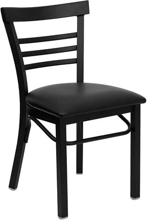 HERCULES Series Black Three-Slat Ladder Back Metal Restaurant Chair - Black Vinyl Seat [XU-DG6Q6B1LAD-BLKV-GG] Pie's Variety Store