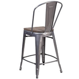 24inches High Clear Coated Counter Height Stool with Back and Wood Seat [XU-DG-TP001B-24-WD-GG] Fl Furniture