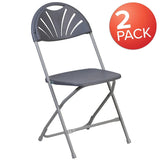2 Pk. HERCULES Series 650 lb. Capacity Charcoal Plastic Fan Back Folding Chair [2-LE-L-4-CH-GG] Fl Furniture