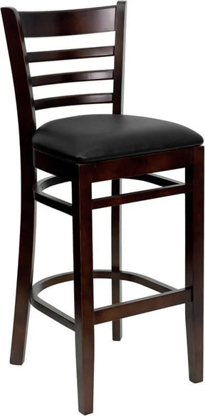 HERCULES Series Ladder Back Walnut Wood Restaurant Barstool - Black Vinyl Seat [XU-DGW0005BARLAD-WAL-BLKV-GG] Pie's Variety Store