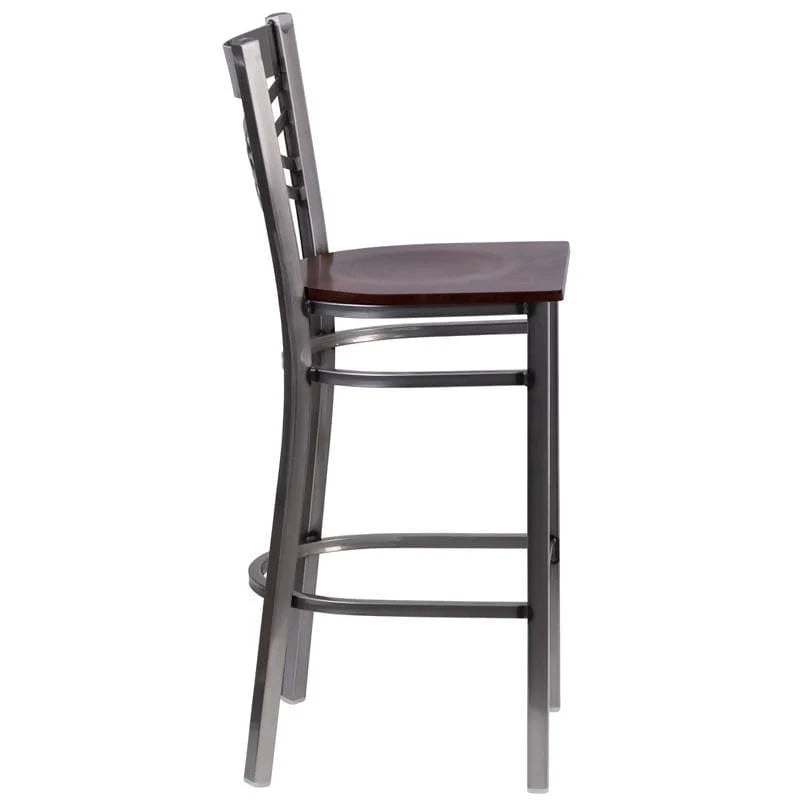HERCULES Series Clear Coated ''X'' Back Metal Restaurant Barstool - Cherry Wood Seat [XU-6F8B-CLR-BAR-CHYW-GG] Pie's Variety Store