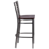 HERCULES Series Clear Coated ''X'' Back Metal Restaurant Barstool - Cherry Wood Seat [XU-6F8B-CLR-BAR-CHYW-GG] Pie's Variety Store