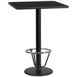 30'' Square Black Laminate Table Top with 18'' Round Bar Height Table Base and Foot Ring [XU-BLKTB-3030-TR18B-3CFR-GG] Fl Furniture