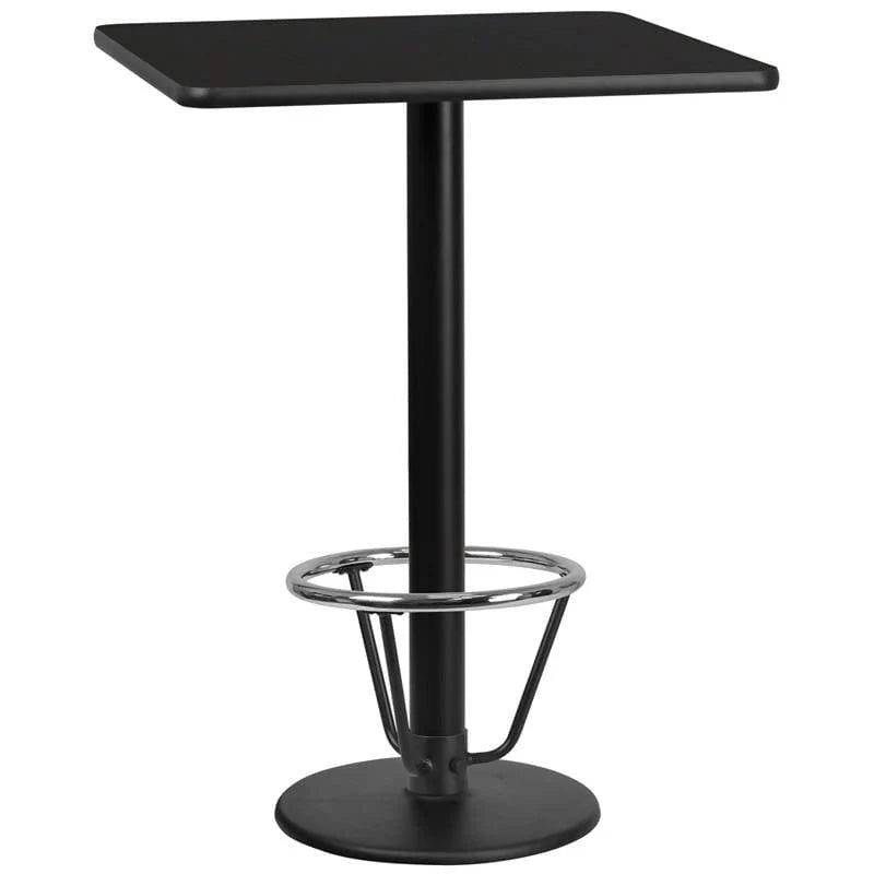 30'' Square Black Laminate Table Top with 18'' Round Bar Height Table Base and Foot Ring [XU-BLKTB-3030-TR18B-3CFR-GG] Fl Furniture