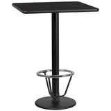 30'' Square Black Laminate Table Top with 18'' Round Bar Height Table Base and Foot Ring [XU-BLKTB-3030-TR18B-3CFR-GG] Fl Furniture