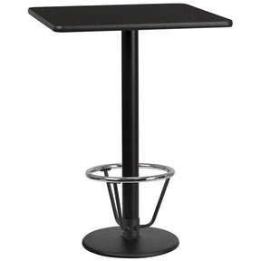 30'' Square Black Laminate Table Top with 18'' Round Bar Height Table Base and Foot Ring [XU-BLKTB-3030-TR18B-3CFR-GG] Fl Furniture