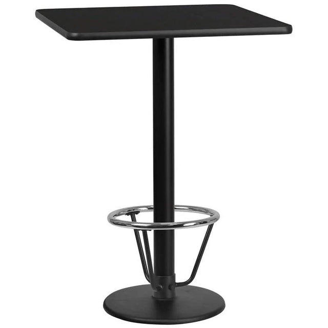 30'' Square Black Laminate Table Top with 18'' Round Bar Height Table Base and Foot Ring [XU-BLKTB-3030-TR18B-3CFR-GG] Fl Furniture