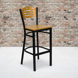 HERCULES Series Black Slat Back Metal Restaurant Barstool - Natural Wood Back & Seat [XU-DG-6H3B-SLAT-BAR-NATW-GG] Pie's Variety Store