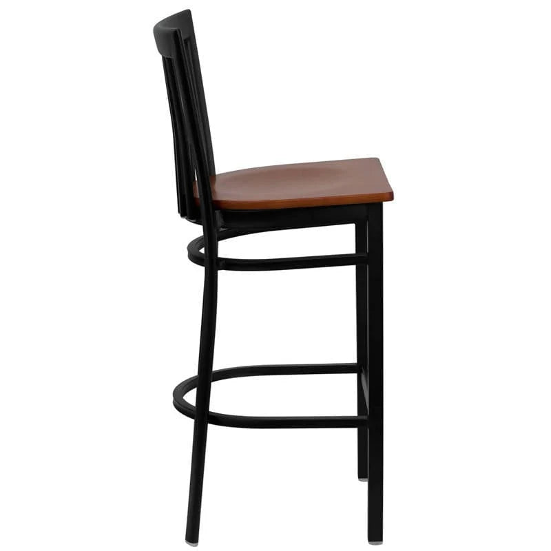 HERCULES Series Black School House Back Metal Restaurant Barstool - Cherry Wood Seat [XU-DG6R8BSCH-BAR-CHYW-GG] Pie's Variety Store