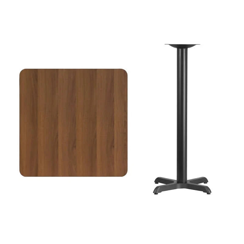 30'' Square Black Laminate Table Top with 22'' x 22'' Bar Height Table Base [XU-BLKTB-3030-T2222B-GG] Fl Furniture