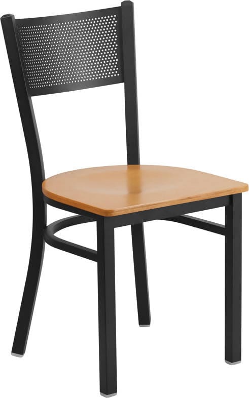 HERCULES Series Black Grid Back Metal Restaurant Chair - Cherry Wood Seat [XU-DG-60115-GRD-CHYW-GG] Pie's Variety Store