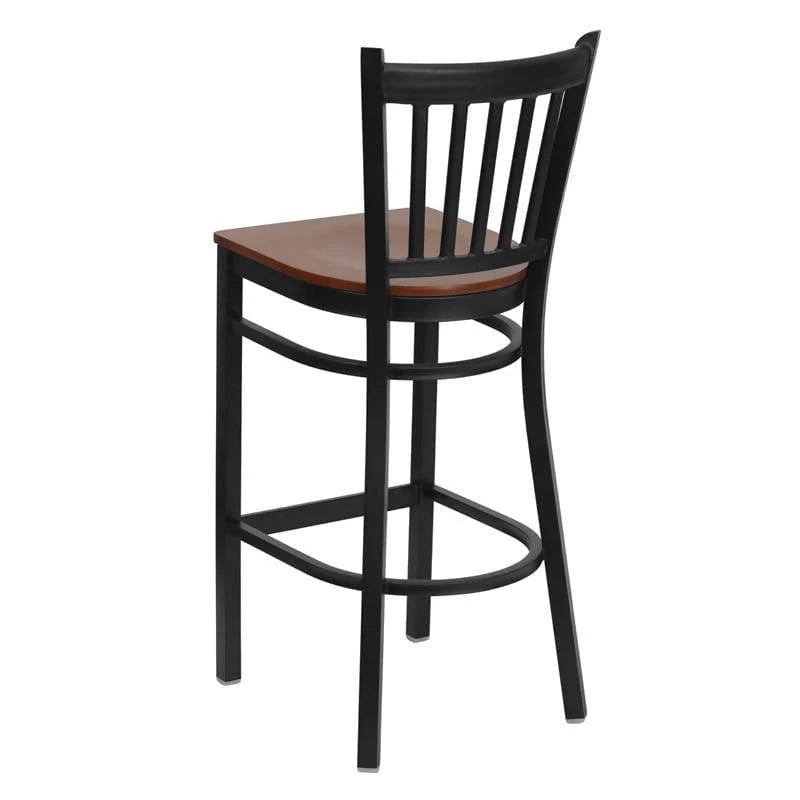 HERCULES Series Black Vertical Back Metal Restaurant Barstool - Cherry Wood Seat [XU-DG-6R6B-VRT-BAR-CHYW-GG] Pie's Variety Store