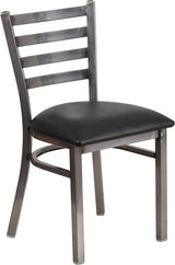HERCULES Series Clear Coated Ladder Back Metal Restaurant Chair - Black Vinyl Seat [XU-DG694BLAD-CLR-BLKV-GG] Pie's Variety Store