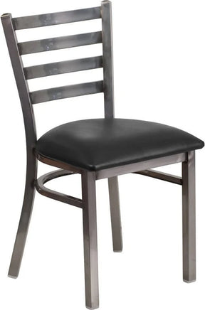 HERCULES Series Clear Coated Ladder Back Metal Restaurant Chair - Black Vinyl Seat [XU-DG694BLAD-CLR-BLKV-GG] Pie's Variety Store