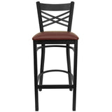 HERCULES Series Black ''X'' Back Metal Restaurant Barstool - Black Vinyl Seat [XU-6F8BXBK-BAR-BLKV-GG] Pie's Variety Store