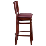 Darby Series Slat Back Mahogany Wood Restaurant Barstool - Black Vinyl Seat [XU-DG-W0108BBAR-MAH-BLKV-GG] Pie's Variety Store