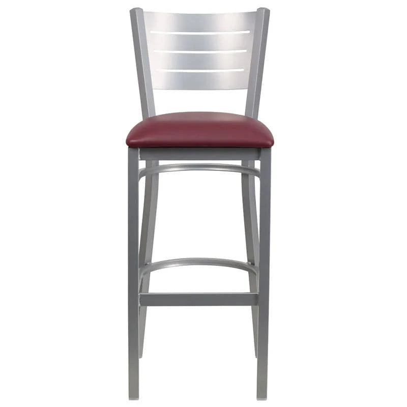 HERCULES Series Silver Slat Back Metal Restaurant Barstool - Black Vinyl Seat [XU-DG-60402-BAR-BLKV-GG] Pie's Variety Store