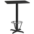 24'' x 30'' Rectangular Black Laminate Table Top with 22'' x 22'' Bar Height Table Base and Foot Ring [XU-BLKTB-2430-T2222B-3CFR-GG] Fl Furniture
