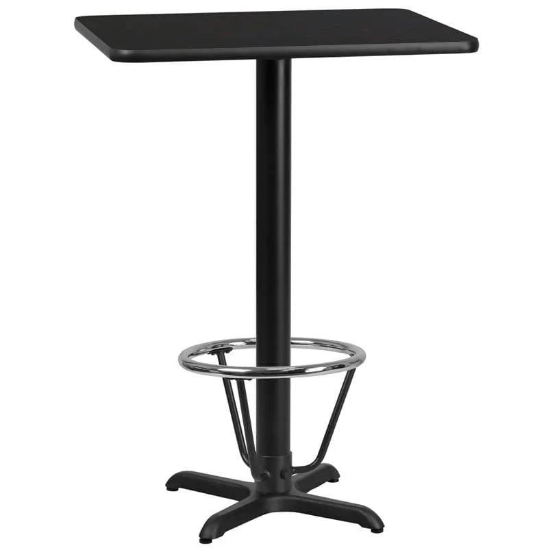 24'' x 30'' Rectangular Black Laminate Table Top with 22'' x 22'' Bar Height Table Base and Foot Ring [XU-BLKTB-2430-T2222B-3CFR-GG] Fl Furniture