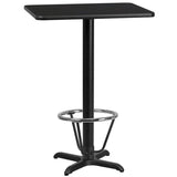 24'' x 30'' Rectangular Black Laminate Table Top with 22'' x 22'' Bar Height Table Base and Foot Ring [XU-BLKTB-2430-T2222B-3CFR-GG] Fl Furniture