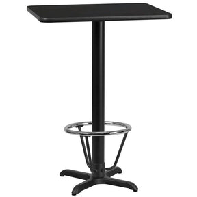 24'' x 30'' Rectangular Black Laminate Table Top with 22'' x 22'' Bar Height Table Base and Foot Ring [XU-BLKTB-2430-T2222B-3CFR-GG] Fl Furniture