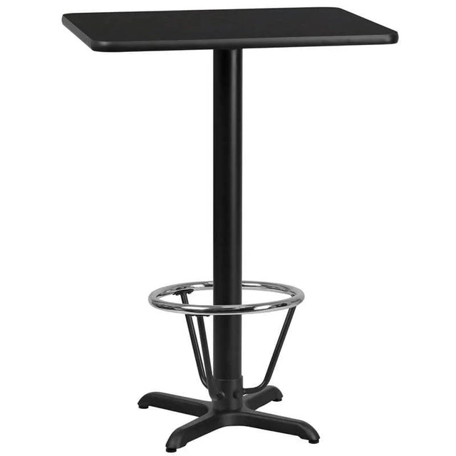 24'' x 30'' Rectangular Black Laminate Table Top with 22'' x 22'' Bar Height Table Base and Foot Ring [XU-BLKTB-2430-T2222B-3CFR-GG] Fl Furniture