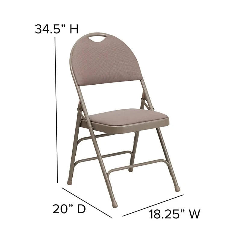 2 Pk. HERCULES Series Ultra-Premium Triple Braced Beige Fabric Metal Folding Chair with Easy-Carry Handle [2-HA-MC705AF-3-BGE-GG] Fl Furniture
