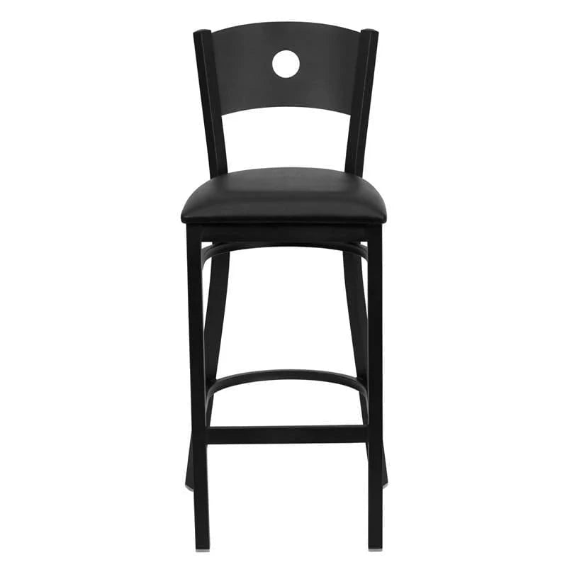 HERCULES Series Black Circle Back Metal Restaurant Barstool - Black Vinyl Seat [XU-DG-60120-CIR-BAR-BLKV-GG] Pie's Variety Store