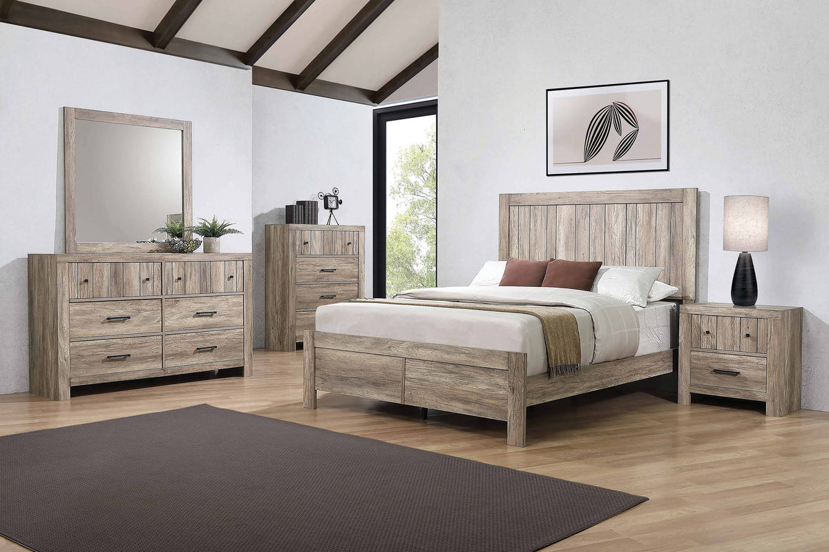 Adelaide Queen Wood Panel Bed Rustic Oak 4PC Set - SET4PC223101Q Pie's Variety Store