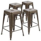  Indoor Bar Stool in Gun Metal Gray - Stackable Set of 4 [4-ET-31320-24-GN-R-GG] Fl Furniture