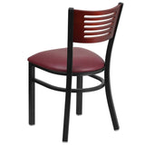 HERCULES Series Black Slat Back Metal Restaurant Chair - Mahogany Wood Back